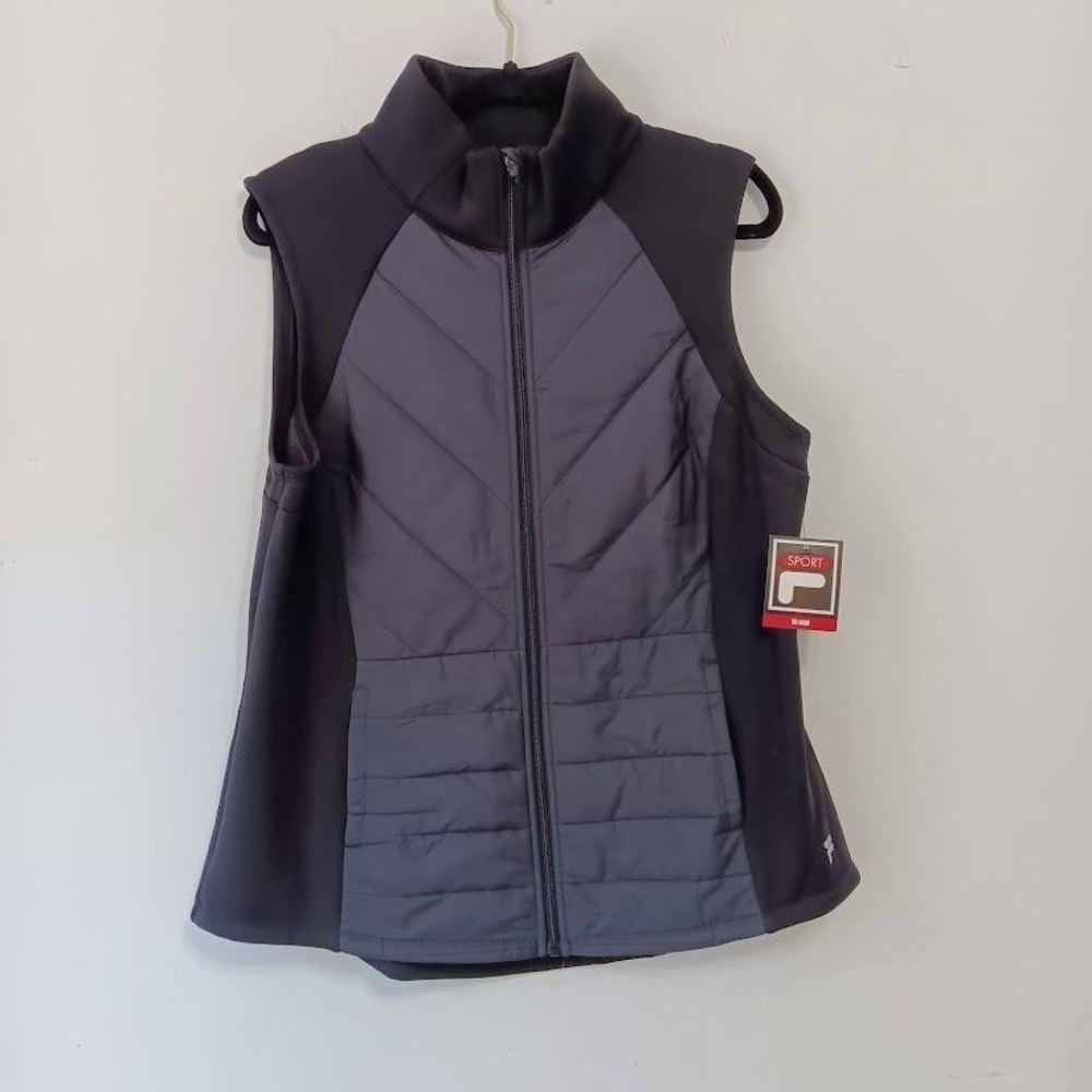 Performance Quilted Vest Womens Large Black Gray Softshell Insulated Full Zip